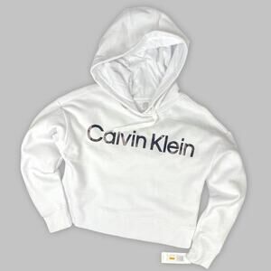 Calvin Klein Cropped Logo Hoodie S White Sweatshirt NWT Athleisure Gift